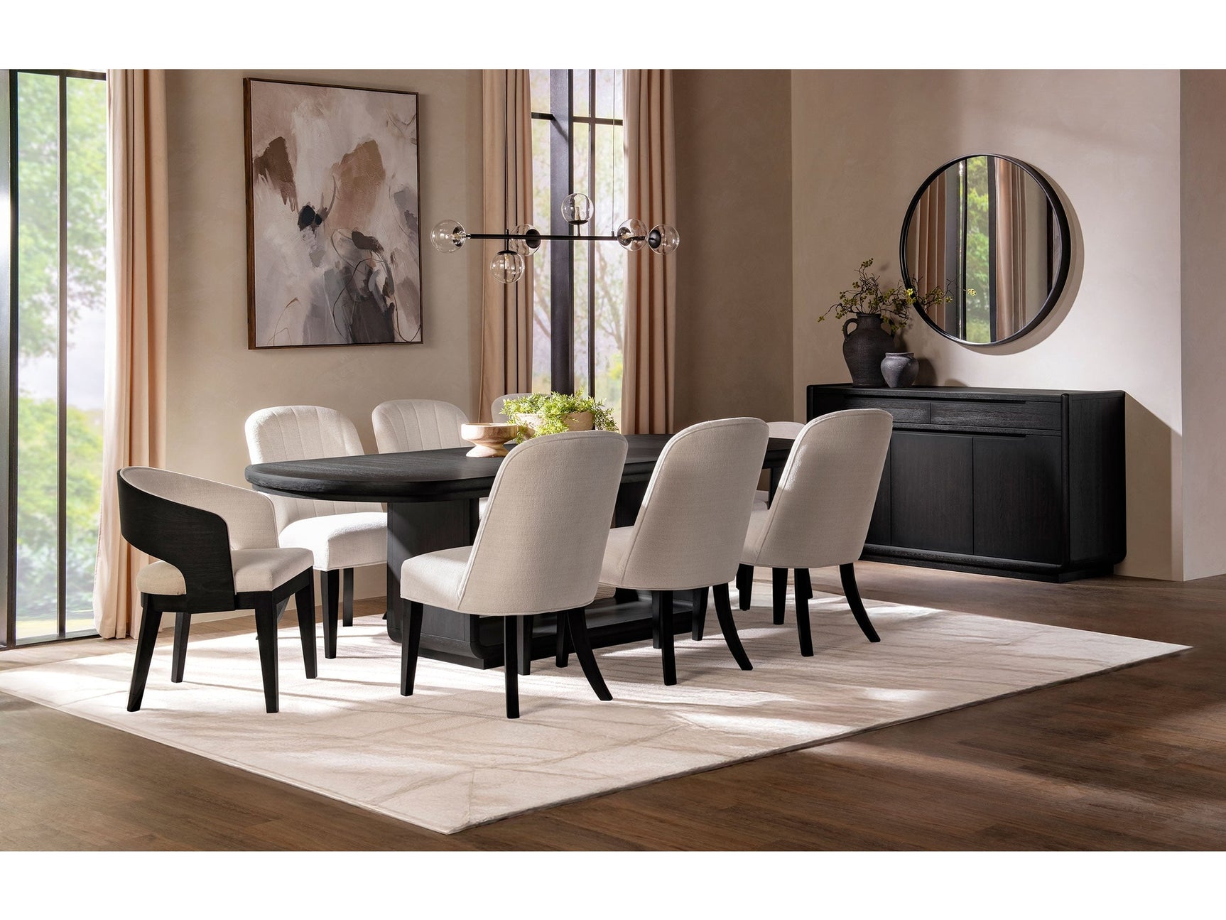 Leandro Cream/Burnished Black 7-piece Rectangular Dining Table Set - Ornate Home
