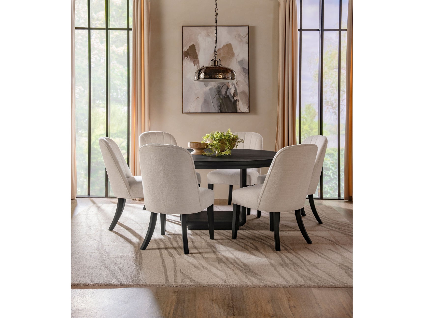 Leandro Cream/Burnished Black 7-piece Round Dining Table Set - Ornate Home