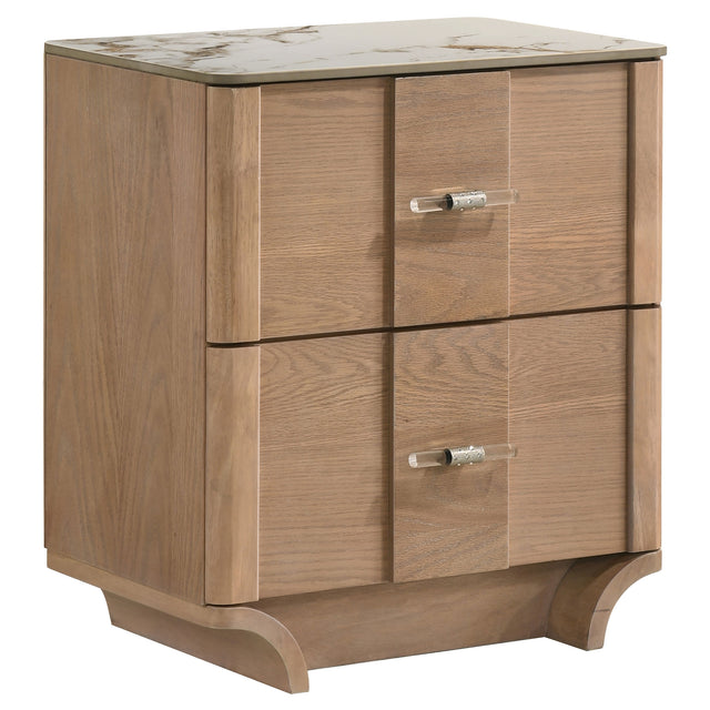 Leanne Light Oak 2-drawer Sinter Stone Top Nightstand - Ornate Home