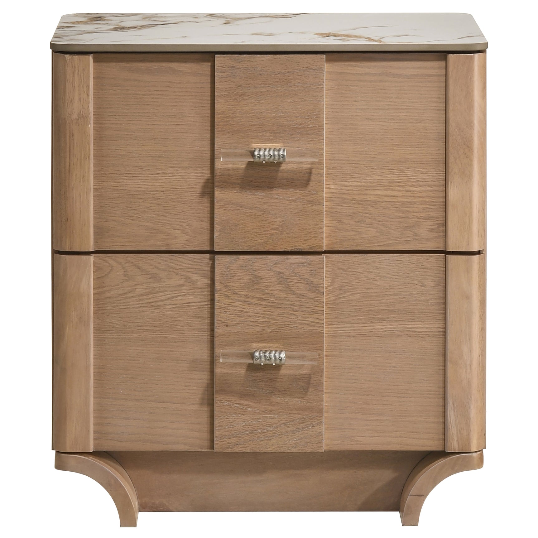 Leanne Light Oak 2-drawer Sinter Stone Top Nightstand - Ornate Home