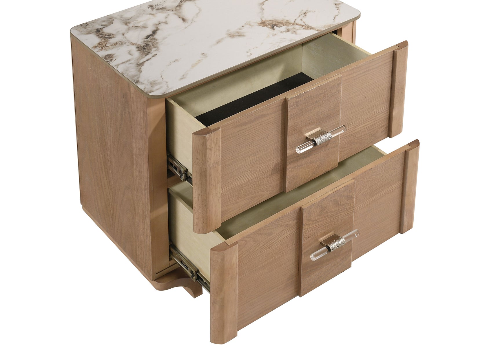 Leanne Light Oak 2-drawer Sinter Stone Top Nightstand - Ornate Home