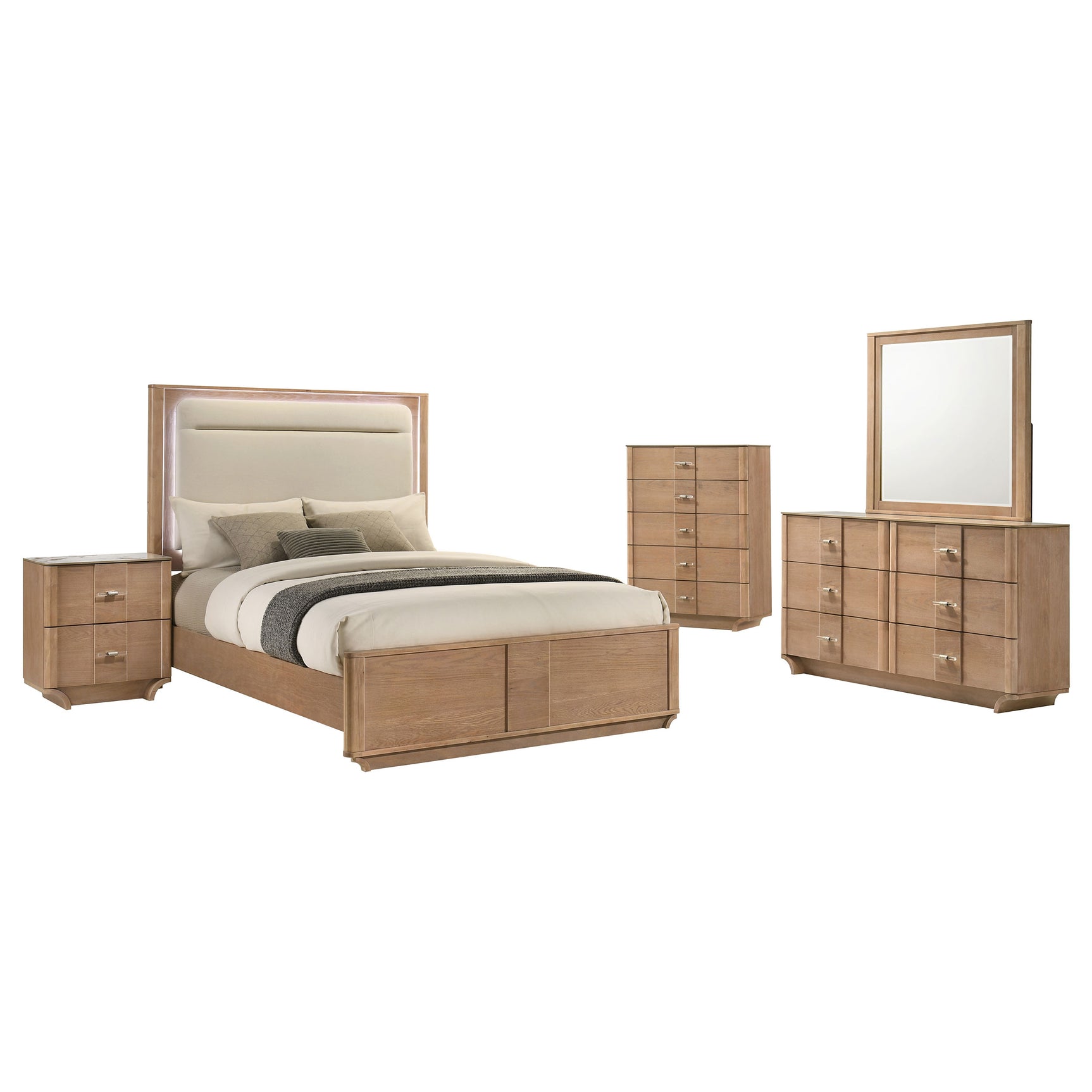 Leanne Light Oak 5-piece Queen Bedroom Set - Ornate Home