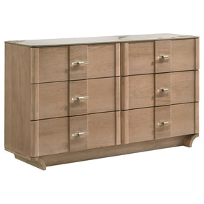 Leanne Light Oak 6-drawer Sinter Stone Top Dresser Cabinet - Ornate Home