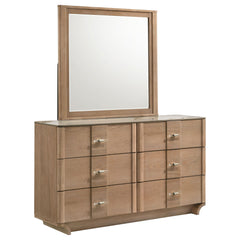 Leanne Light Oak 6-drawer Sinter Stone Top Dresser and Mirror - Ornate Home