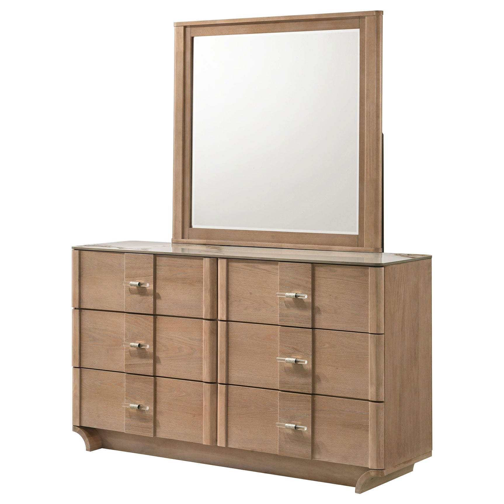 Leanne Light Oak 6-drawer Sinter Stone Top Dresser and Mirror - Ornate Home