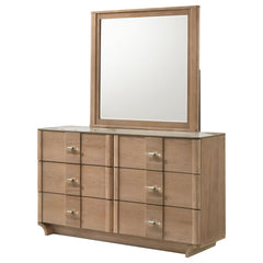 Leanne Light Oak 6-drawer Sinter Stone Top Dresser and Mirror - Ornate Home