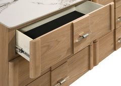 Leanne Light Oak 6-drawer Sinter Stone Top Dresser and Mirror - Ornate Home
