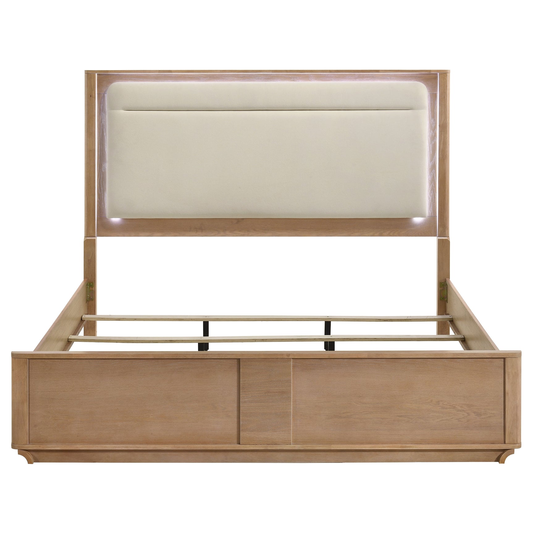 Leanne Off White/Light Oak Eastern King LED Panel Bed - Ornate Home