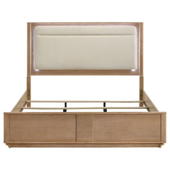 Leanne Off White/Light Oak Eastern King LED Panel Bed - Ornate Home
