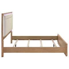 Leanne Off White/Light Oak Eastern King LED Panel Bed - Ornate Home