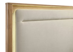 Leanne Off White/Light Oak Eastern King LED Panel Bed - Ornate Home