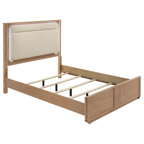 Leanne Off White/Light Oak Queen LED Panel Bed - Ornate Home
