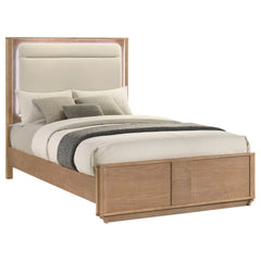 Leanne Off White/Light Oak Queen LED Panel Bed - Ornate Home