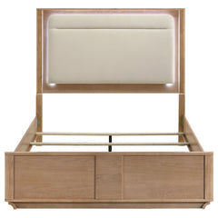 Leanne Off White/Light Oak Queen LED Panel Bed - Ornate Home