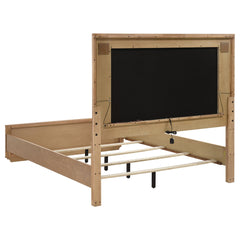 Leanne Off White/Light Oak Queen LED Panel Bed - Ornate Home