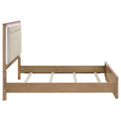 Leanne Off White/Light Oak Queen LED Panel Bed - Ornate Home