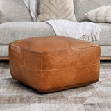Leather Chestnut Pouf - Ornate Home