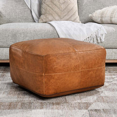 Leather Chestnut Pouf - Ornate Home