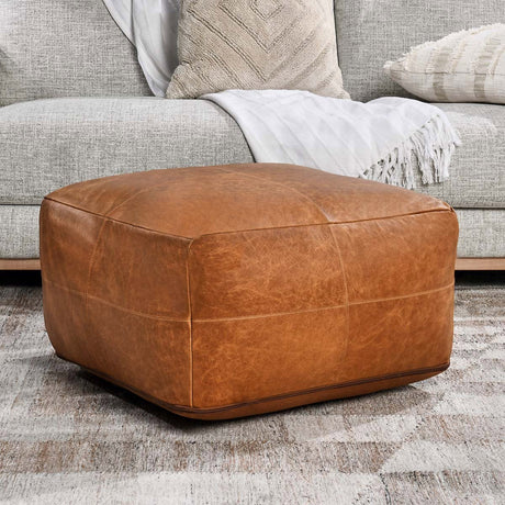 Leather Chestnut Pouf - Ornate Home