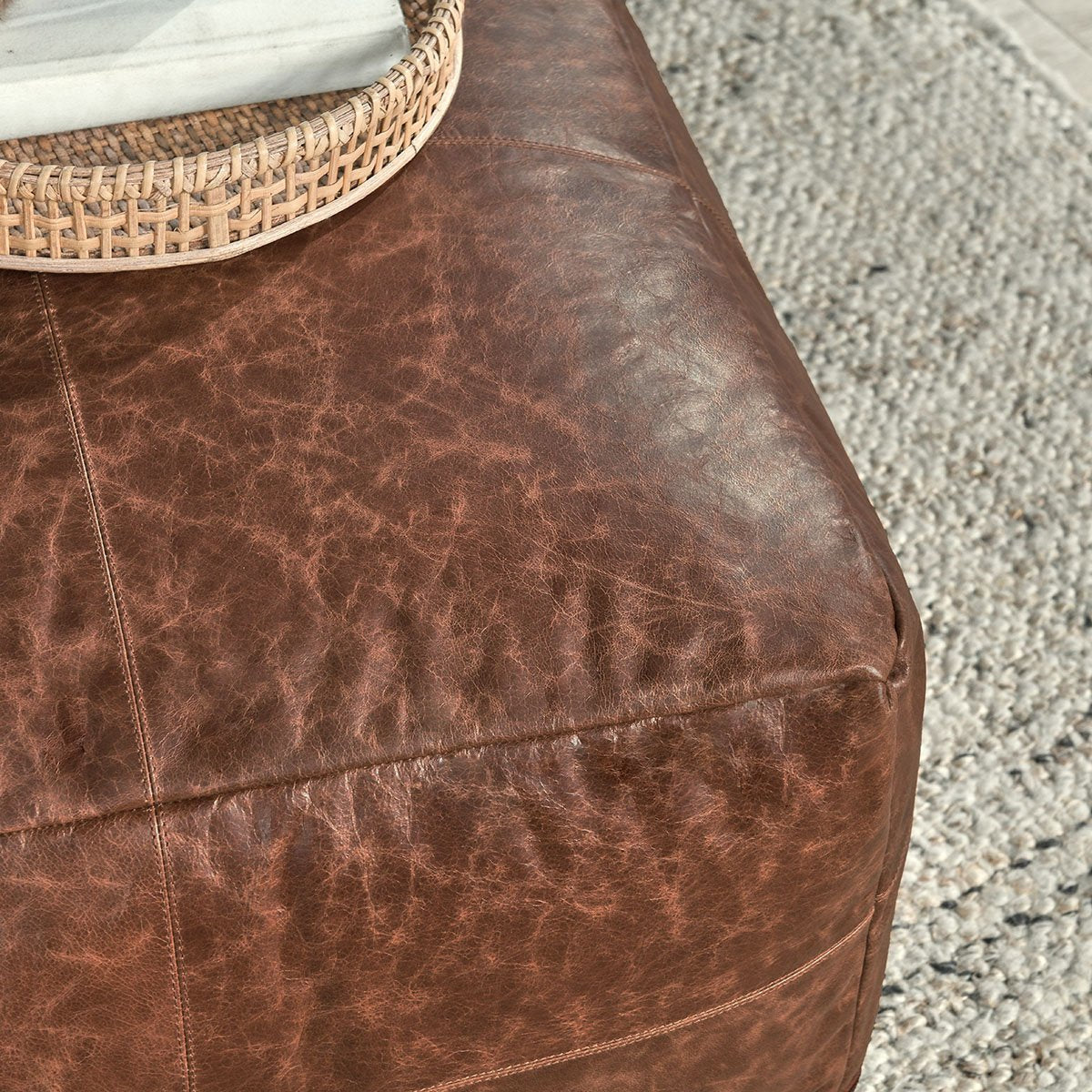 Leather Kona Brown Pouf - Ornate Home