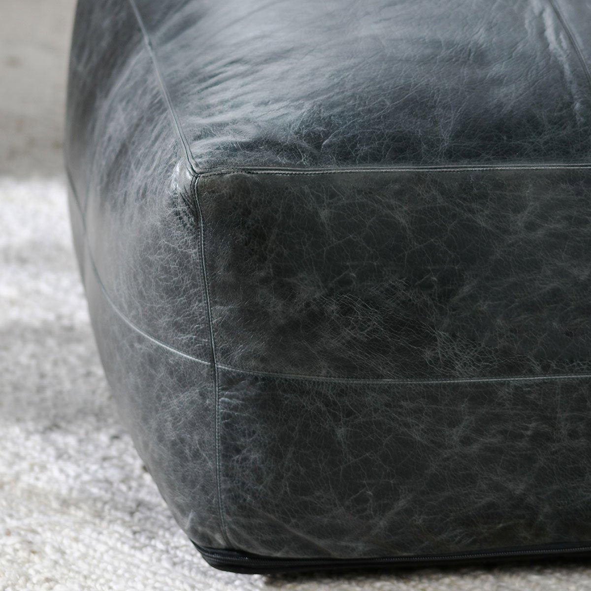 Leather Onyx Pouf - Ornate Home