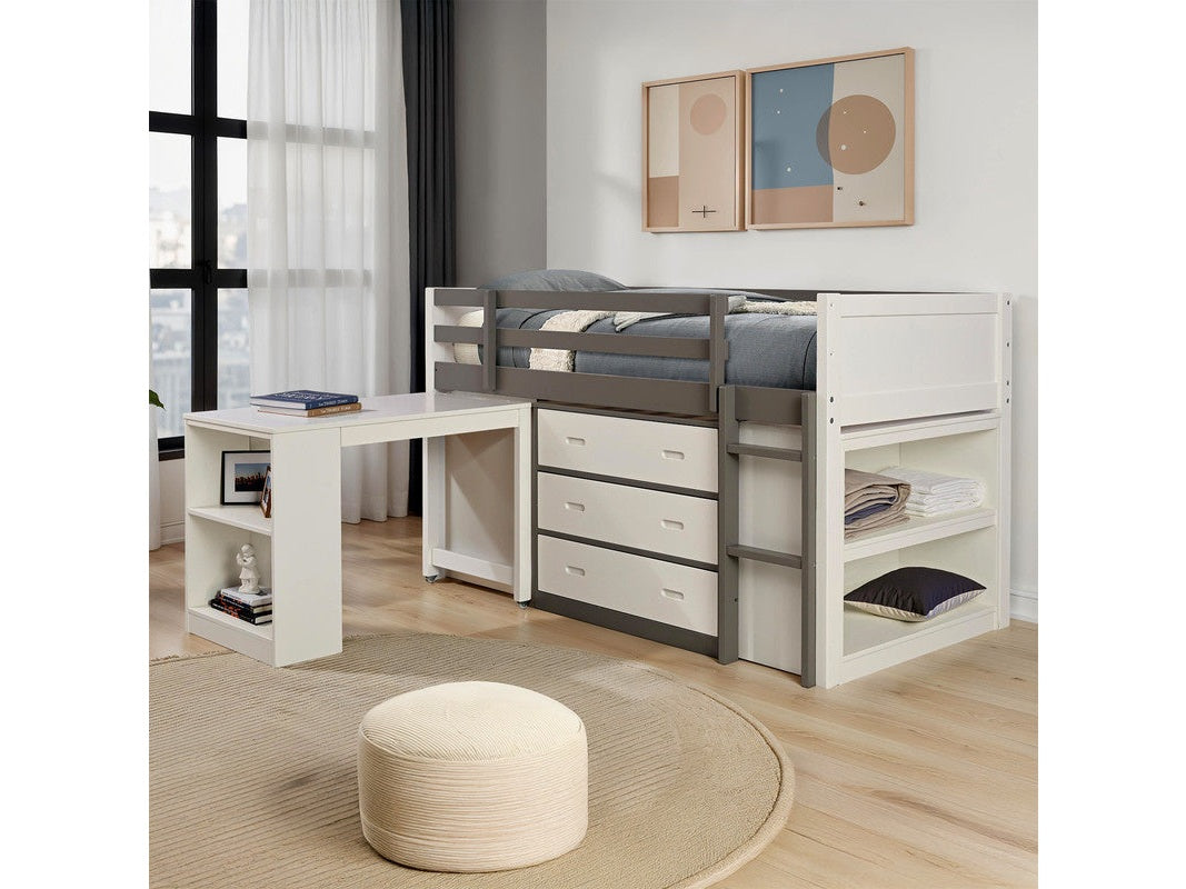 Ledell White/Gray Twin Loft Bed - Ornate Home