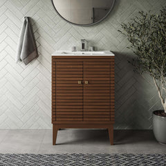 Ledger Walnut 24" Wood Bathroom Vanity Cabinet (Sink Basin Not Included) - Ornate Home