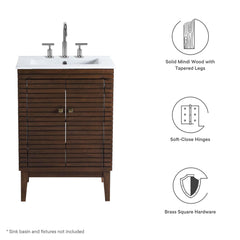 Ledger Walnut 24" Wood Bathroom Vanity Cabinet (Sink Basin Not Included) - Ornate Home