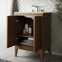 Ledger Walnut 24" Wood Bathroom Vanity Cabinet (Sink Basin Not Included) - Ornate Home