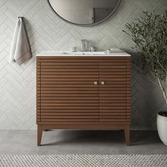 Ledger Walnut 36" Wood Bathroom Vanity Cabinet (Sink Basin Not Included) - Ornate Home