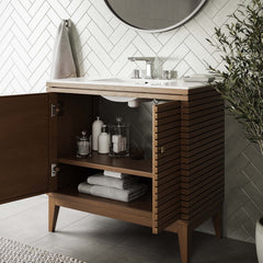Ledger Walnut 36" Wood Bathroom Vanity Cabinet (Sink Basin Not Included) - Ornate Home