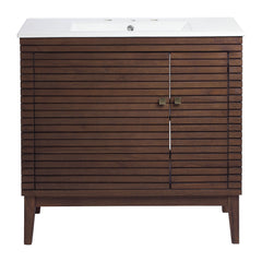 Ledger Walnut/White 36" Bathroom Vanity - Ornate Home