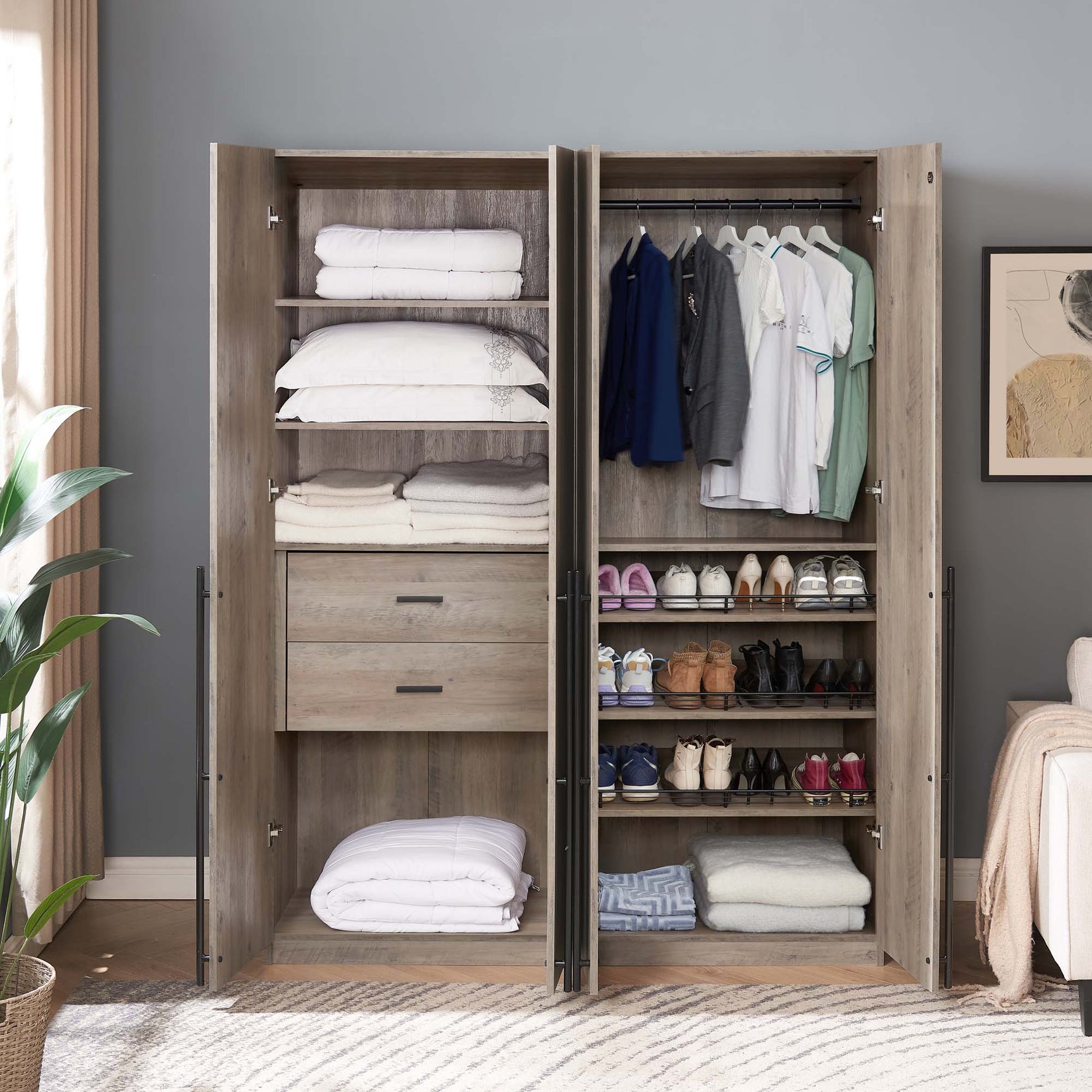 Lee 2-Piece Module Wardrobe 1.0 & 3.0 Closet in Rustic Grey - Ornate Home