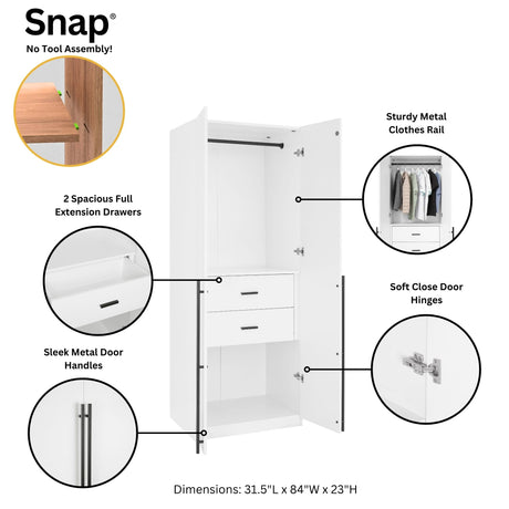 Lee 3-Piece Module Wardrobe Closet in White - Ornate Home