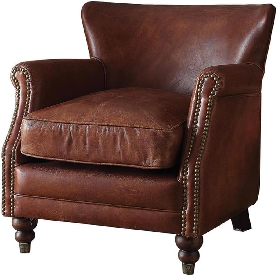 Leeds Vintage Dark Brown Top Grain Leather Accent Chair - Ornate Home