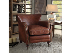 Leeds Vintage Dark Brown Top Grain Leather Accent Chair - Ornate Home