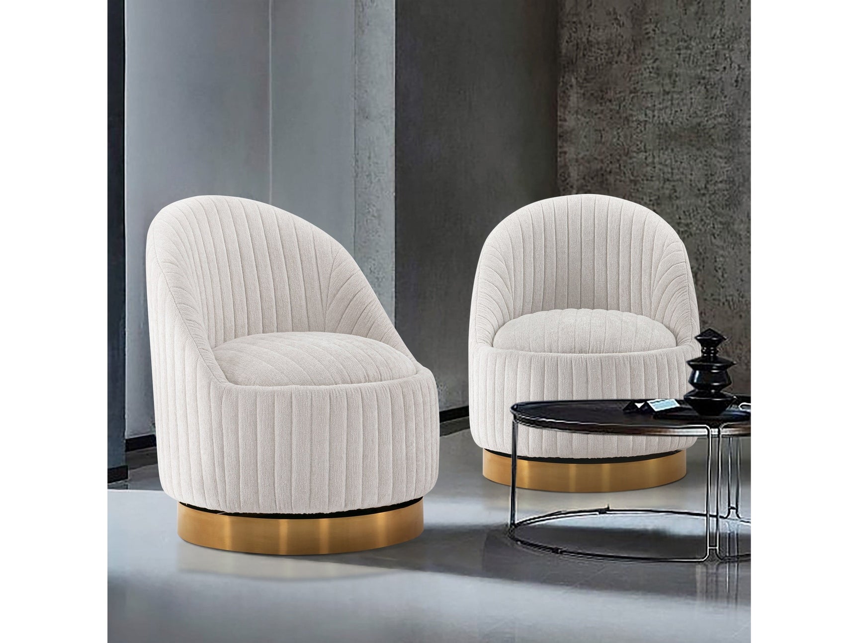 Leela Swivel Accent Chair in Cream (set of 2) - Ornate Home