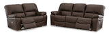 Leesworth Dark Brown Power Reclining Living Room Set / 2pc - Ornate Home