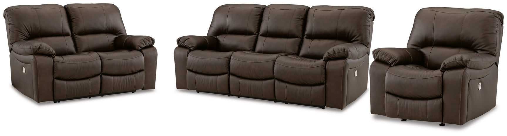 Leesworth Dark Brown Power Reclining Sofa, Loveseat and Recliner - Ornate Home