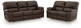 Leesworth Dark Brown Power Reclining Sofa and Loveseat (Online Special Price) - Ornate Home
