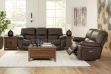 Leesworth Dark Brown Power Reclining Sofa and Loveseat (Online Special Price) - Ornate Home