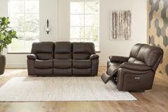 Leesworth Dark Brown Power Reclining Sofa and Loveseat - Ornate Home
