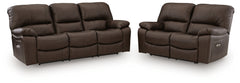 Leesworth Dark Brown Power Reclining Sofa and Loveseat - Ornate Home