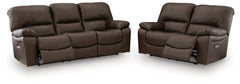 Leesworth Dark Brown Power Reclining Sofa and Loveseat - Ornate Home