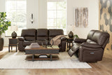 Leesworth Dark Brown Power Reclining Sofa and Loveseat - Ornate Home