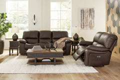 Leesworth Dark Brown Power Reclining Sofa and Loveseat - Ornate Home