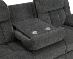Lehi Gray Fabric Reclining Sofa with Drop-Down Table - Ornate Home