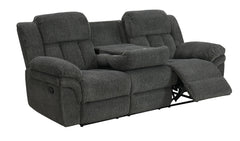 Lehi Gray Fabric Reclining Sofa with Drop-Down Table - Ornate Home