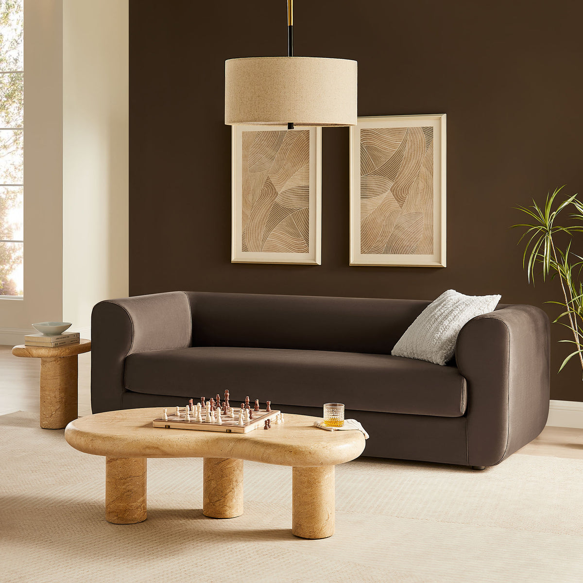 Leif Chocolate Brown 89" Performance Velvet Upholstered Sofa - Ornate Home