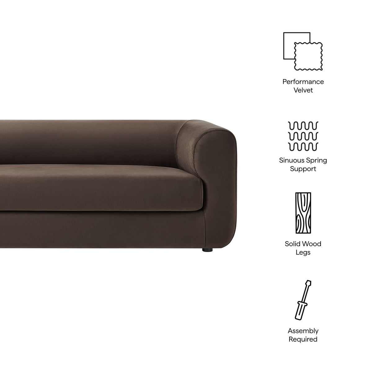 Leif Chocolate Brown 89" Performance Velvet Upholstered Sofa - Ornate Home
